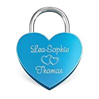 LIEBESSCHLOSS-FACTORY Candado de amor Azul grabado en forma de corazón. Caja de regalo y mucho mas.Diseña tu castillo…